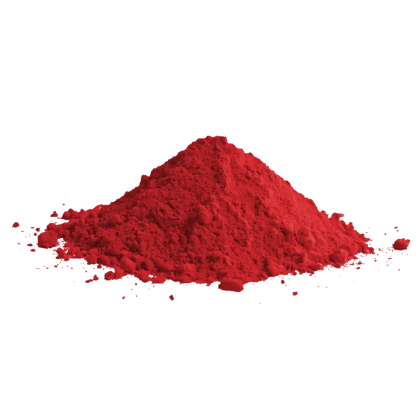 Polvere di pigmento rosso laccato scuro per verniciatura e decorazioni.