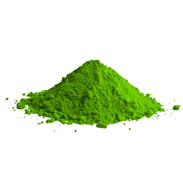 Polvere di pigmento verde laccato per decorazioni e artigianato.