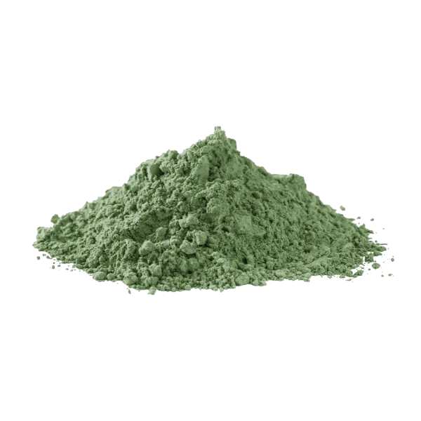 Polvere verde di matcha, ingrediente naturale e salutare.