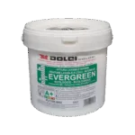 Pittura lavabile Evergreen A+ in secchio bianco con etichetta verde e bianca.
