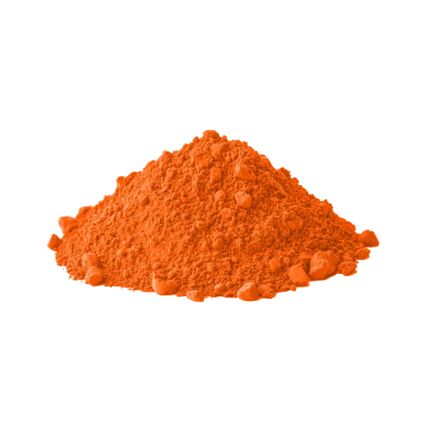 Polvere di pigmento minerale giallo cadmio aranciato per artisti.