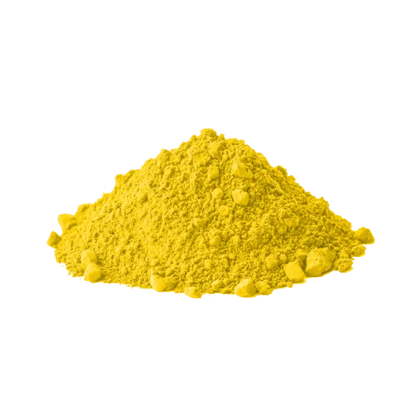 Polvere di pigmento minerale giallo chiaro solido per pittura e decorazioni.