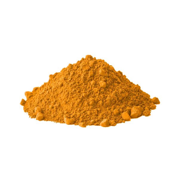 Polvere di pigmento minerale giallo titanio per ceramica.