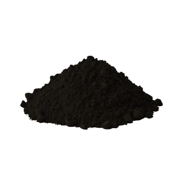 Polvere di pigmento minerale nero avorio per decorazioni e pittura.