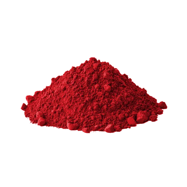 Polvere di pigmento minerale rosso cinabro scuro per artisti e decoratori.