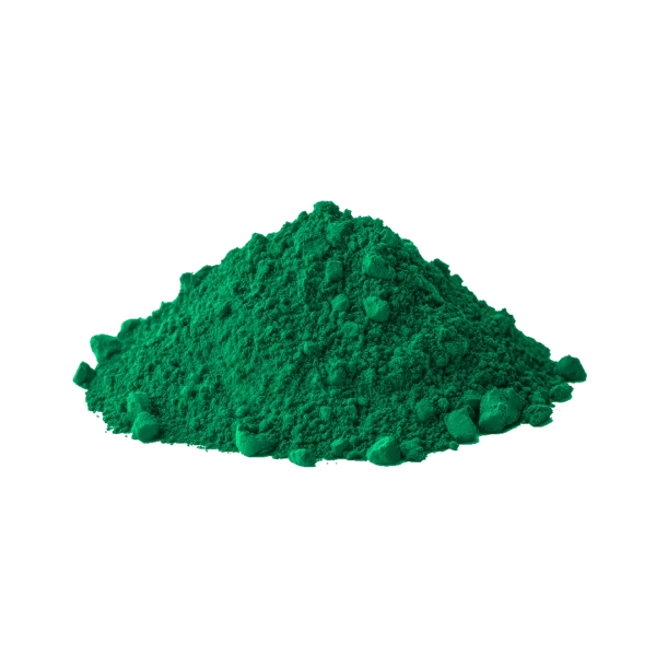 Pigmento minerale verde ossido cromo idrato smeraldo in polvere.