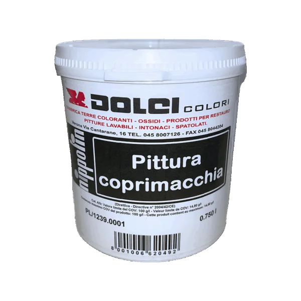 Contenitore di pittura coprimacchia Dolci Colori per restauro.