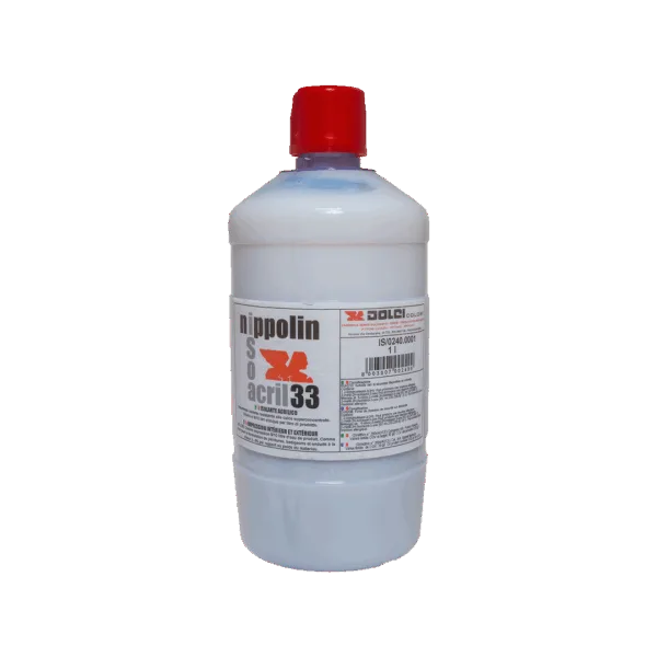 Bottiglia di Legante Isoacril 33 per colle e adesivi.