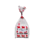 Caramella di zucchero bianca e rossa in confezione trasparente.