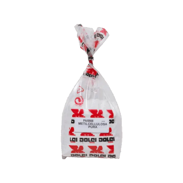Caramella di zucchero bianca e rossa in confezione trasparente.