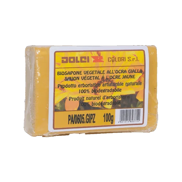 Biosapone vegetale all'ocra gialla di Dolci Colori, 100g, naturale e biodegradabile.
