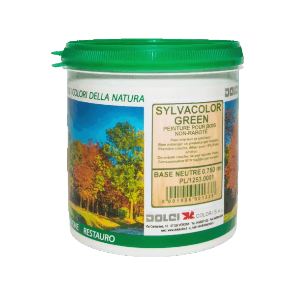 Latta di pittura Sylvacolor Green per legno, colore naturale e resistente.