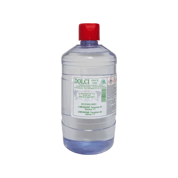Bottiglia di limonene con etichetta, prodotto naturale per aromi.