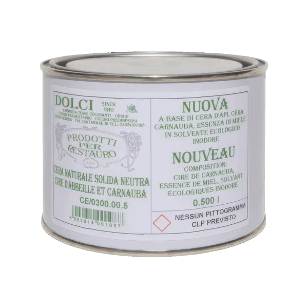 Cera solida naturale neutra per restauro, senza profumo, eco-friendly, 500g.