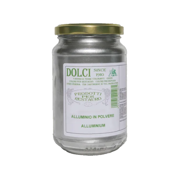 Barattolo di alluminio in polvere per restauri e decorazioni.