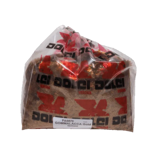 Gommalacca Gold, prodotto dolciario di Dolci Colori, confezionato in sacchetto trasparente.