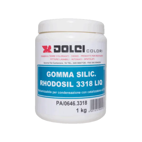 Contenitore di gomma siliconica Rhodosil 3318 LIQ per restauri.