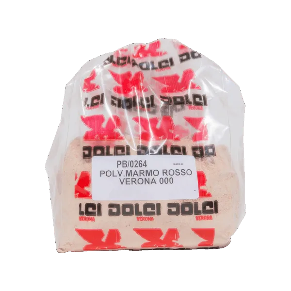 Polvere di marmo rosso Verona in confezione sigillata.