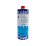 Coprente per lampada a spirito bianco con etichetta blu e rossa.