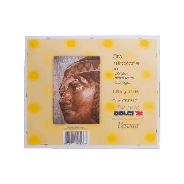 Foglio di foglia oro imitazione con immagine di statua antica.
