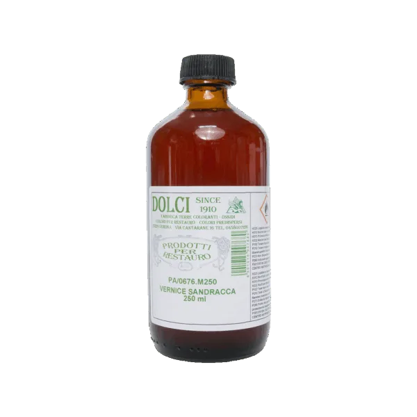 Bottiglia di vernice Sandracca da 250 ml per decorazioni e restauri.